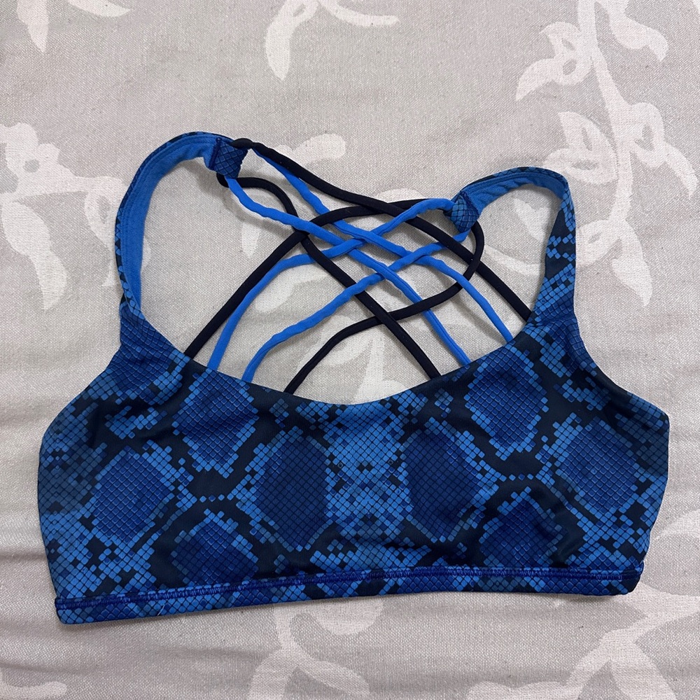 lululemon Blue Snake Print Strappy Sports Bra